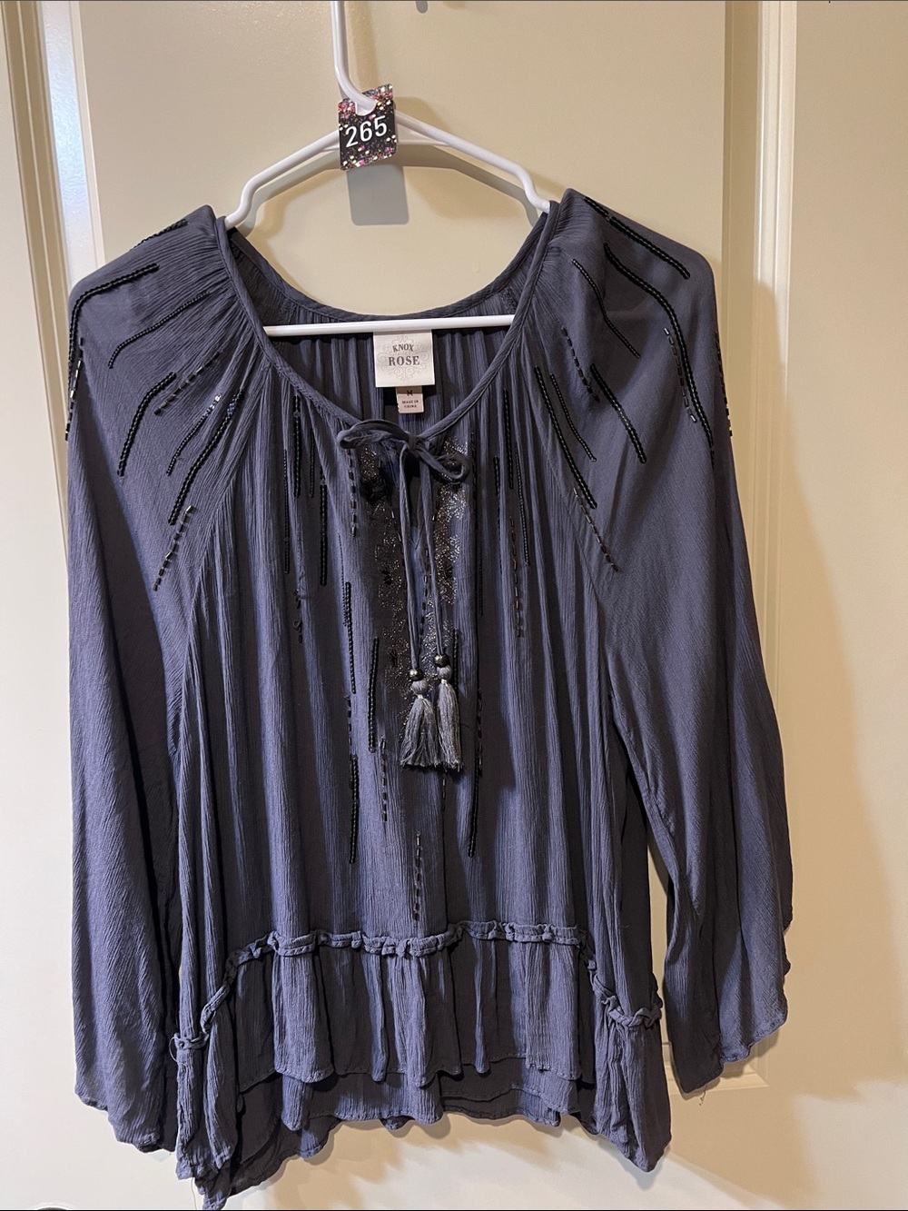 Knox Rose Charcoal Gray Beaded Peasant Tunic